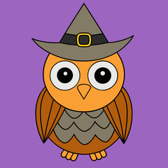 Great horned owl with a Halloween cap vector silhouette illustration