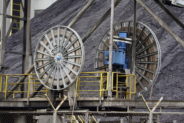 Drive wheel on a coal conveyor belt in a coal-fired power plant in Hanover, Stöcken.