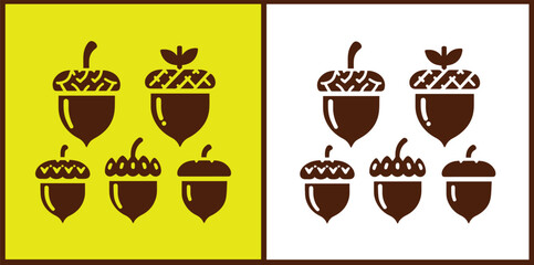 acorn icon set Oak nut Oak seed Oak apple collection Vector illustration