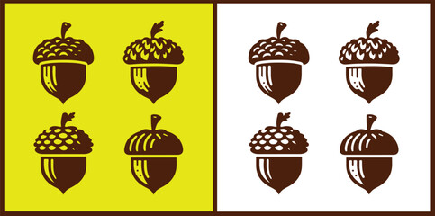 acorn icon set Oak nut Oak seed Oak apple collection Vector illustration
