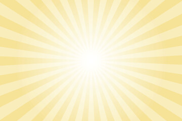 Yellow background with white sun ray. Pattern of starburst. Abstract marzipan yellow texture with light of sunburst. Radial beam of sunlight. Retro background with flash. Design of sunbeams.