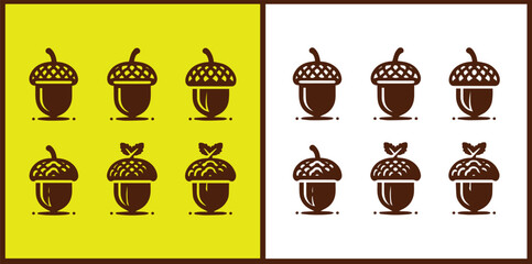 acorn icon set Oak nut Oak seed Oak apple collection Vector illustration