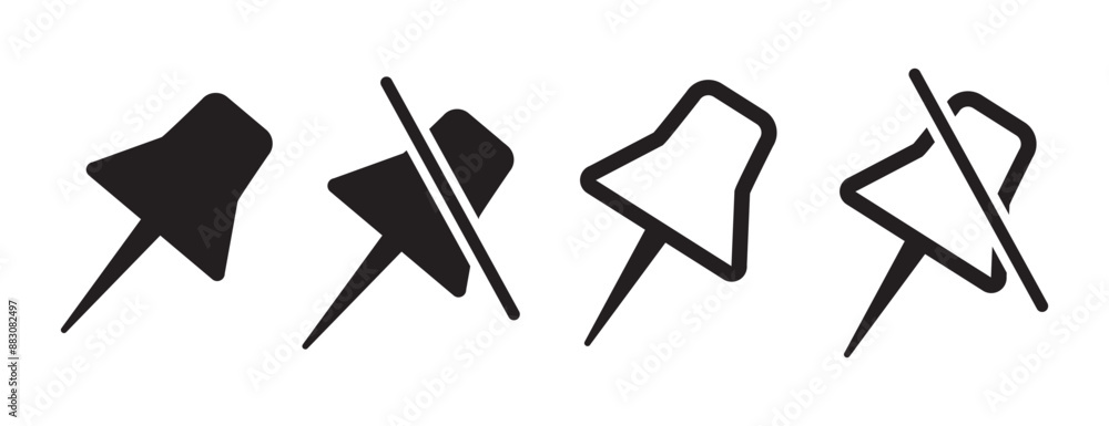 Poster pripush pin icons set. thumbtack for note attach. paperclip symbol pushpin flat style collection, ne