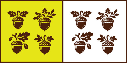 acorn icon set Oak nut Oak seed Oak apple collection Vector illustration