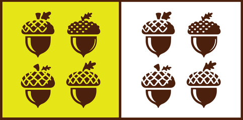 acorn icon set Oak nut Oak seed Oak apple collection Vector illustration