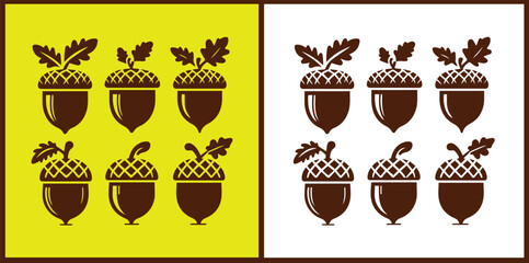 acorn icon set Oak nut Oak seed Oak apple collection Vector illustration