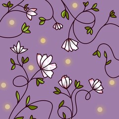    Nature branch flowers and leaves , colorful drawing floral,  seamless pattern .