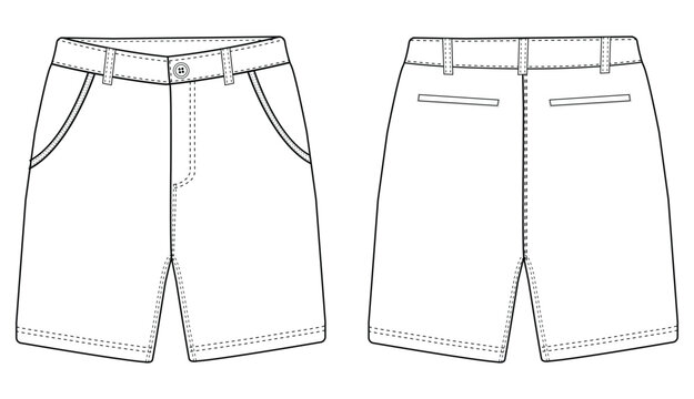 mans short pants outline drawing cargo shorts vector technikal sketch vector, template