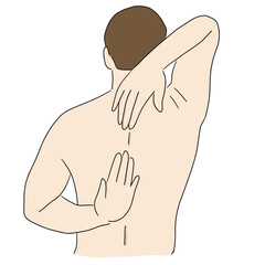 man is doing Back Scratch Flexibility Test doodle style illustration