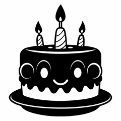 Black birthday cake silhouette vector illustration, white background