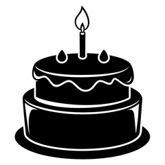 Black birthday cake silhouette vector illustration, white background