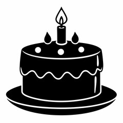 Black birthday cake silhouette vector illustration, white background