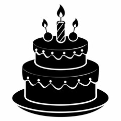 Black birthday cake silhouette vector illustration, white background