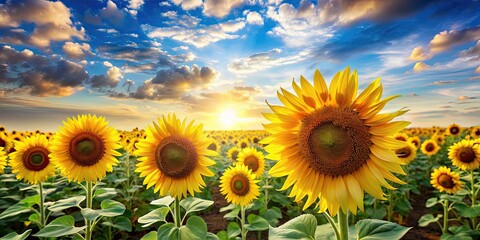 Fototapeta premium Beautiful artwork of vibrant sunflowers in a field , Sunflower, artistry, painting, floral, creativity, colors, vibrant, nature