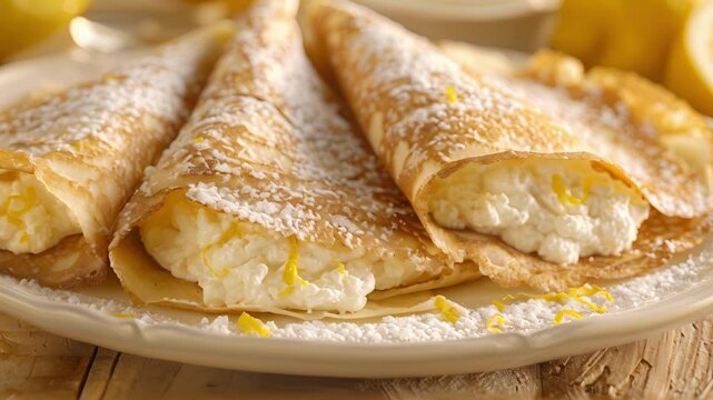 Decadent buckwheat crepes filled with a creamy mixture of ricotta and lemon zest.