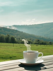 Cups of tea and coffee on the terrace, Ai generate