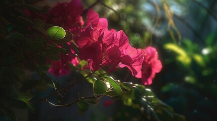 Obraz premium Pink flowers in sunlight with blurred background