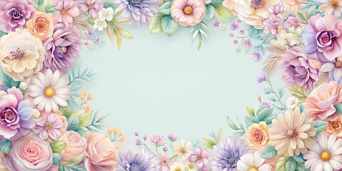 Beautiful frame with abstract flowers in pastel colors, abstract, flowers, pastel, frame, beautiful, design, decor, decorative