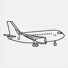 One-line art airplane silhouette vector on a white background