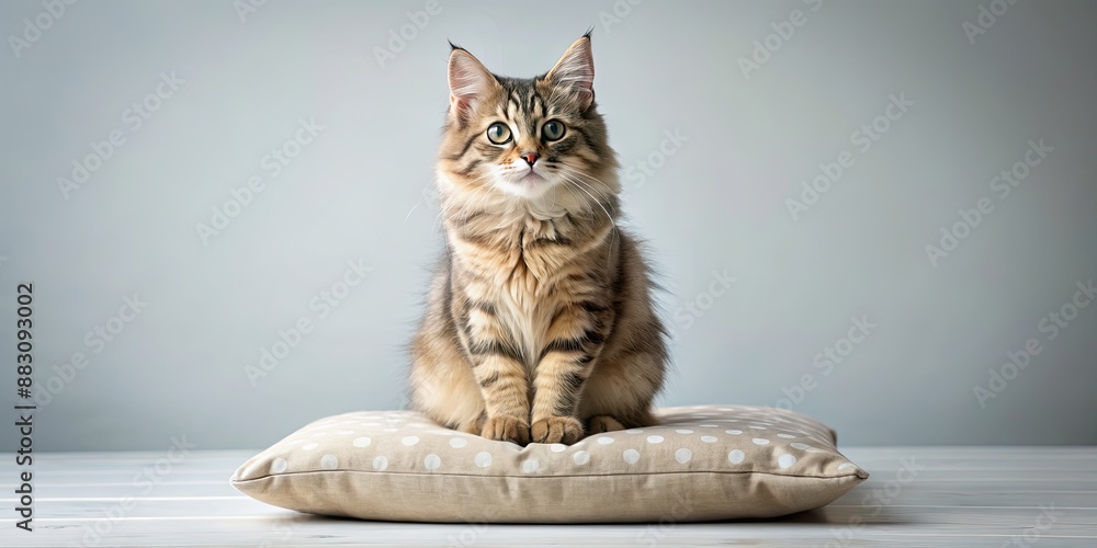 Wall mural Adorable cat sitting on a cushion, cat, cute, pet, feline, sitting, cushion, cozy, adorable, fluffy, home, domestic, animal