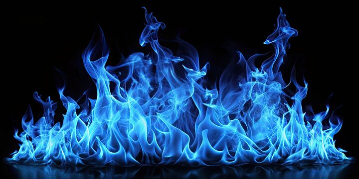 Beautiful blue flames on black background , fire, blue, flames, black, background, beauty, hot, heat, flare, inferno