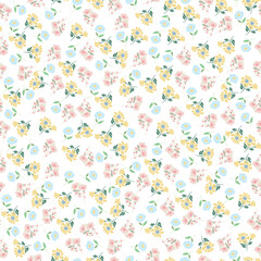 coquette seamless flowers pattern. Delicate petals and vibrant blossoms create an artistic and vintage botanical illustration. Perfect for wallpaper, fabric, wrapping paper and more.