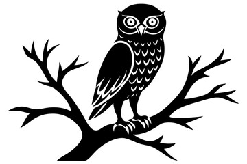 Burrowing Owl in tree wood vector silhouette illustration white background 