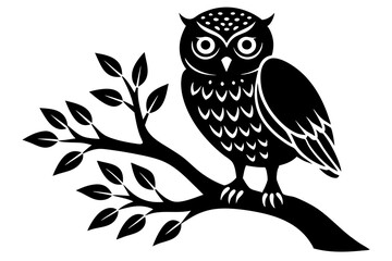 Burrowing Owl in tree wood vector silhouette illustration white background 