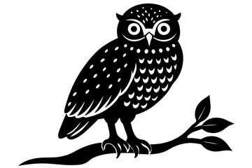 Burrowing Owl in tree wood vector silhouette illustration white background 