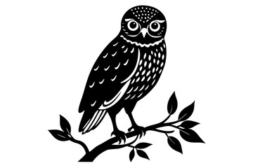 Burrowing Owl in tree wood vector silhouette illustration white background 