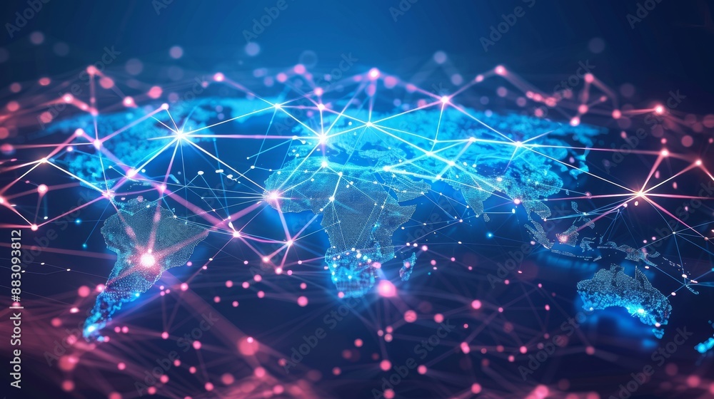 Poster internet connectivity across the world. world map with points and lines shows global business concep