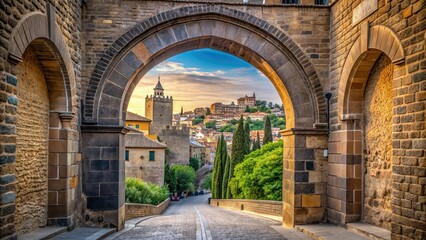 Obraz premium Ancient stone archway leading to the historic city of Toledo, Spain, Toledo, Spain, old town, ancient