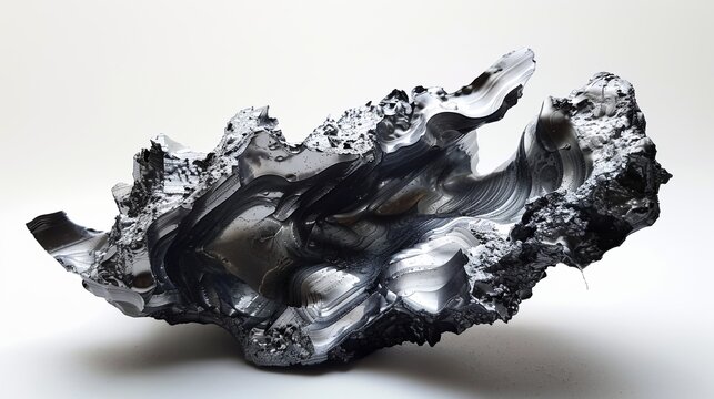 An intricate metallic form flows with an abstract, almost liquid-like appearance, set against a neutral background, showcasing a blend of artistry and modern industrial aesthetics.