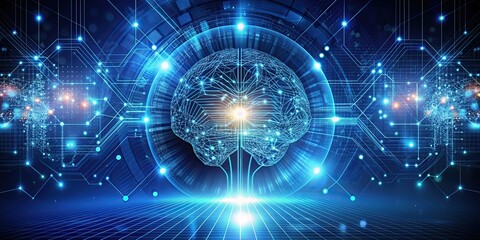 Obraz premium Artificial intelligence technology background with futuristic digital design elements, AI, robotics