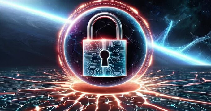Global Cyber Security Lock With Digital Network