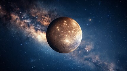 Obraz premium An image depicting a dark-shaded planet set against a star-studded cosmic background, capturing the essence of nighttime celestial elegance in the endless universe.