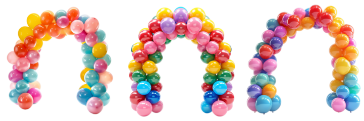 Colorful party balloons arch isolated on transparent background