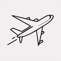 One-line art airplane silhouette vector on a white background