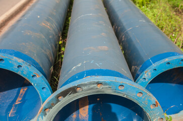 Old blue steel pipe for water supply system