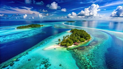 Aerial view of crystal clear blue ocean waters surrounding the Maldives , Maldives, aerial view, blue, ocean, sea