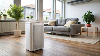Air purifier removing contaminants in a modern home, clean air, purification