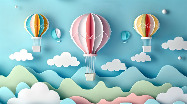 Fototapeta 3d wallpaper colorful paper cut art baby air balloon Colorful ba