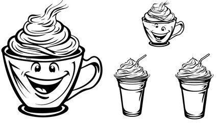 Big hand-drawn colored and monochrome sketch of ice cream or frozen,ice cream icon