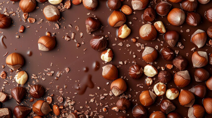 Fototapeta premium background that highlights the deliciousness of chocolate and hazelnuts, perfect for any food-related content