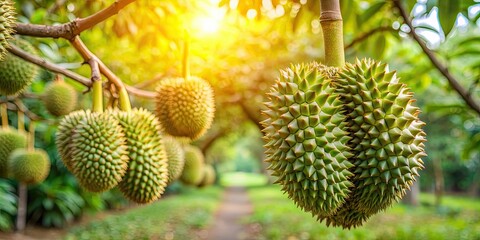 Fototapeta premium Agricultural concept of growing durian in a farm in Thailand, durian, farm, agriculture, planting, tropical fruit