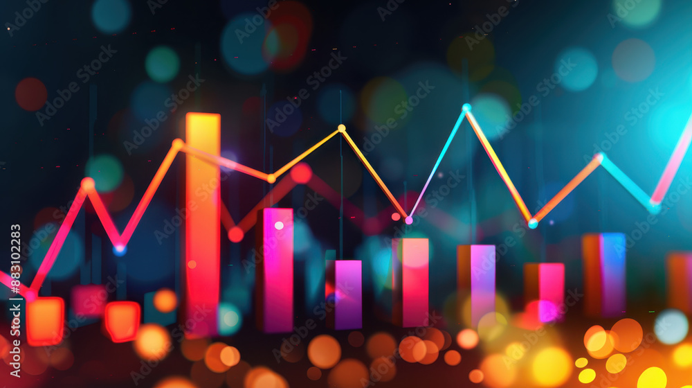 Aufkleber colorful abstract financial graph with glowing bar charts and line graph in dark background