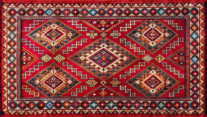 Arab Bedouin style red rug with vintage Sadu pattern , Arab, Bedouin, style, traditional, retro, Sadu, red, rug, vintage