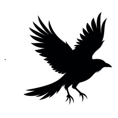 Vector a striking silhouette of a raven in mid flight against a stark transparent background