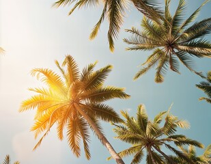 Palms on the beach, looking at the sky