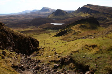 Magnificent view of the lochs below the Quiraing (Isle of Skye, Scotland).